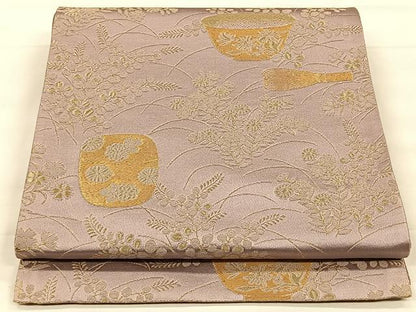 平和屋着物◎六通柄袋帯 陶器草花文 金糸 正絹 逸品 CAAX2989id