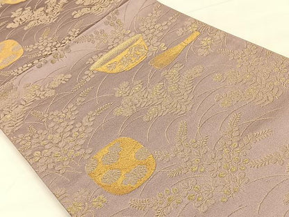 平和屋着物◎六通柄袋帯 陶器草花文 金糸 正絹 逸品 CAAX2989id