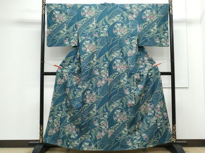平和屋着物●上質な小紋　紬地　草花文　正絹　逸品　CAAX3039th