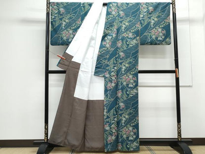平和屋着物●上質な小紋　紬地　草花文　正絹　逸品　CAAX3039th