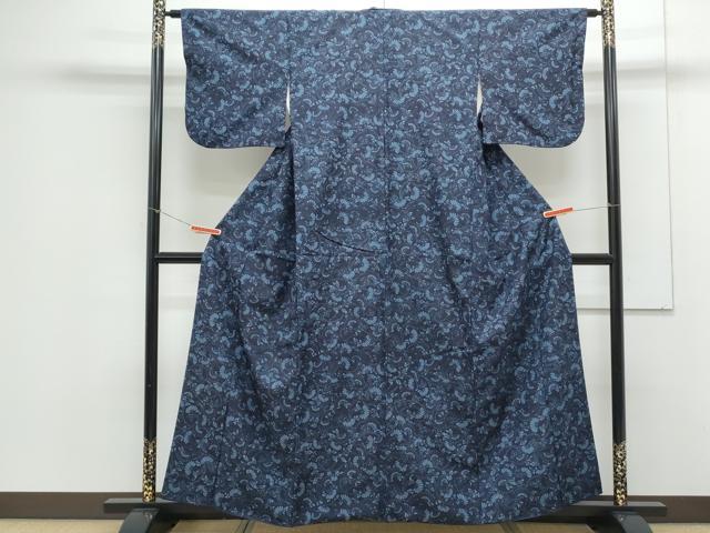 平和屋着物●上質な小紋 紬地 型染め 花蝶文 正絹 逸品 CAAX3055th
