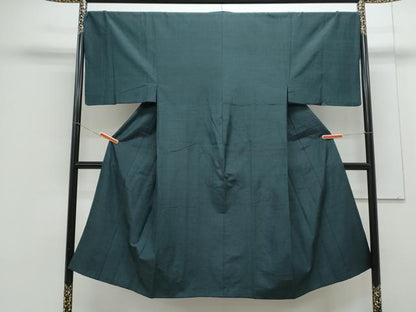 平和屋着物●男性 紬 色無地 高麗納戸色 正絹 逸品 CAAX3064th