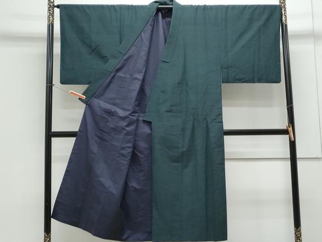 平和屋着物●男性 紬 色無地 高麗納戸色 正絹 逸品 CAAX3064th