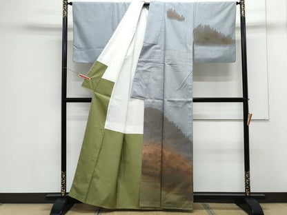 平和屋着物●訪問着　紬地　風景文　正絹　逸品　CAAX3088th