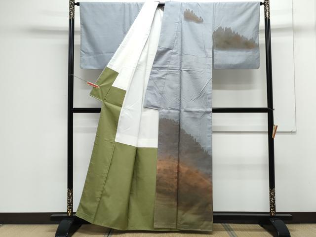 平和屋着物●訪問着　紬地　風景文　正絹　逸品　CAAX3088th