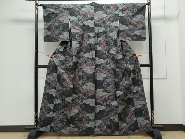 平和屋着物●本場大島紬 9マルキ 雲重ね花文 正絹 逸品 未使用 CAAX3097th