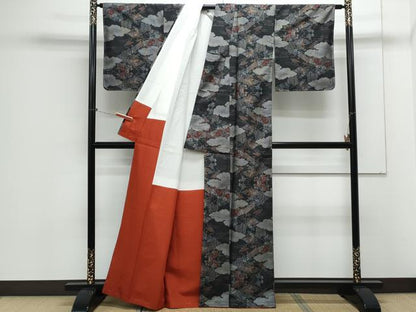 平和屋着物●本場大島紬 9マルキ 雲重ね花文 正絹 逸品 未使用 CAAX3097th