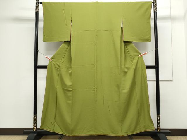 平和屋着物●上質な色無地　黄緑色　やまと誂製　正絹　逸品　CAAX3106th