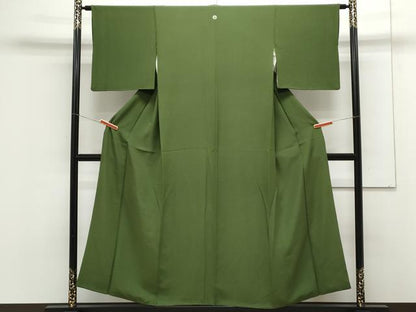 平和屋着物●上質な色無地 苔色 正絹 逸品 CAAX3123th
