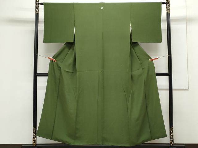 平和屋着物●上質な色無地 苔色 正絹 逸品 CAAX3123th