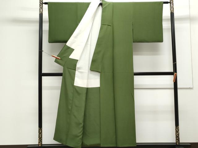 平和屋着物●上質な色無地 苔色 正絹 逸品 CAAX3123th