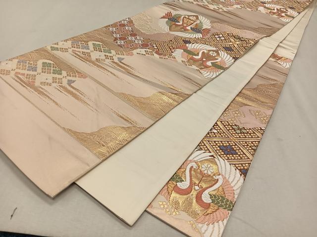 平和屋着物◎西陣 六通柄袋帯 唐織 双鶴吉祥文 金糸 正絹 逸品 CAAX3201qv