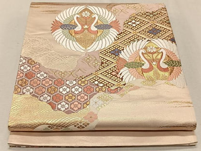 平和屋着物◎西陣 六通柄袋帯 唐織 双鶴吉祥文 金糸 正絹 逸品 CAAX3201qv