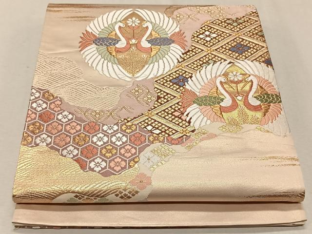 平和屋着物◎西陣 六通柄袋帯 唐織 双鶴吉祥文 金糸 正絹 逸品 CAAX3201qv