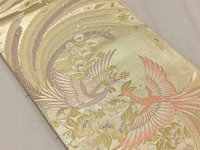 平和屋着物◎六通柄袋帯　唐織　尾長鳥花文　金銀糸　正絹　逸品　CAAX3203qv