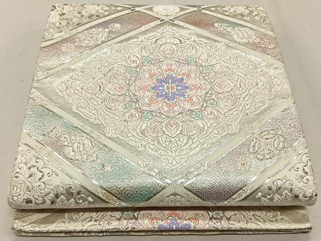 平和屋着物◎六通柄袋帯　唐織　正倉院花文　銀糸　正絹　逸品　CAAX3267qv