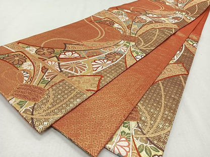 平和屋着物◎佐賀錦　六通柄袋帯　唐織　束ね熨斗吉祥花文　金糸　正絹　逸品　CAAX3271qv