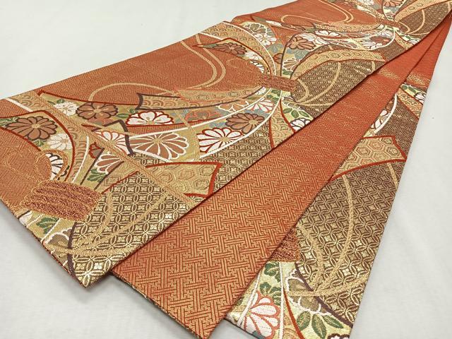 平和屋着物◎佐賀錦　六通柄袋帯　唐織　束ね熨斗吉祥花文　金糸　正絹　逸品　CAAX3271qv