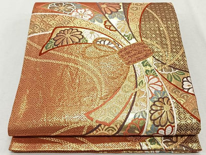 平和屋着物◎佐賀錦　六通柄袋帯　唐織　束ね熨斗吉祥花文　金糸　正絹　逸品　CAAX3271qv