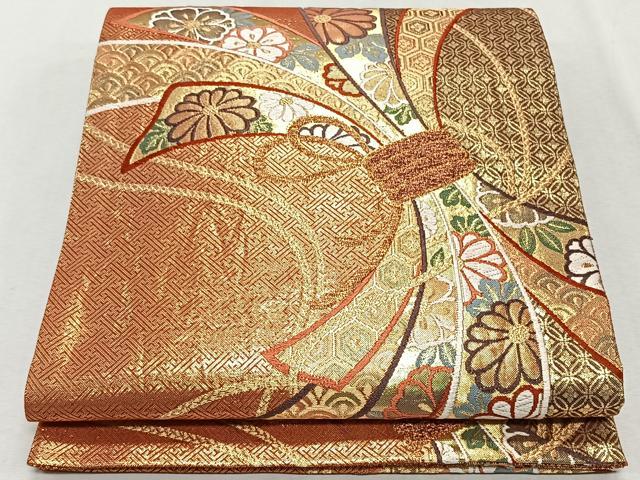 平和屋着物◎佐賀錦　六通柄袋帯　唐織　束ね熨斗吉祥花文　金糸　正絹　逸品　CAAX3271qv
