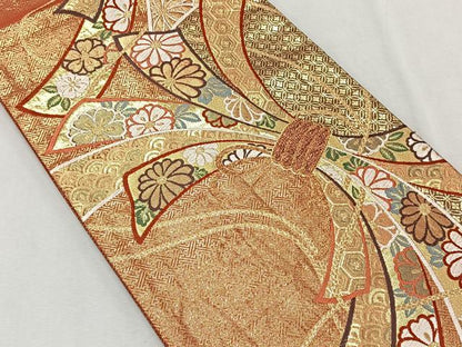 平和屋着物◎佐賀錦　六通柄袋帯　唐織　束ね熨斗吉祥花文　金糸　正絹　逸品　CAAX3271qv