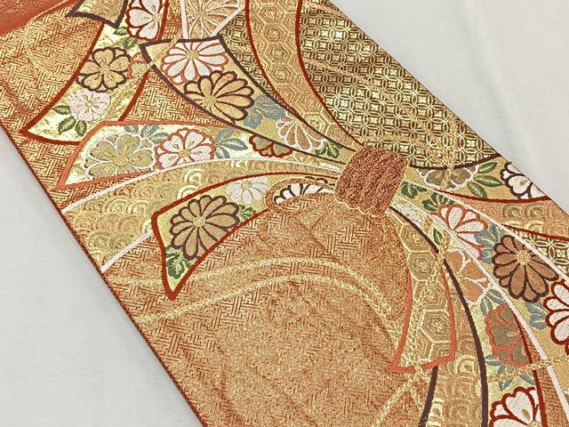 平和屋着物◎佐賀錦　六通柄袋帯　唐織　束ね熨斗吉祥花文　金糸　正絹　逸品　CAAX3271qv