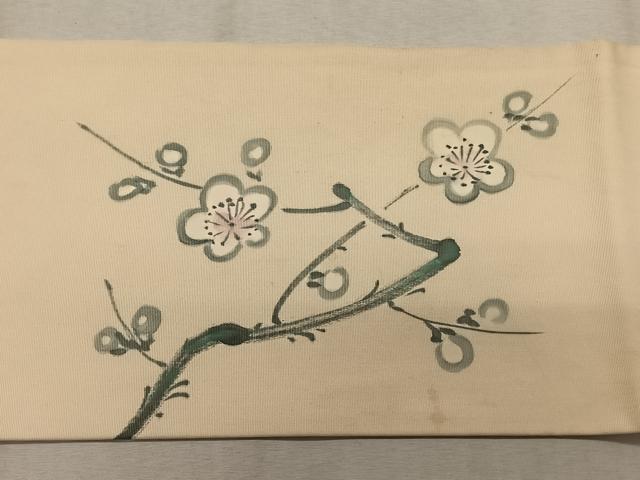 平和屋着物◎塩瀬 九寸名古屋帯 手描き 枝梅文 正絹 逸品 CAAX3312qv