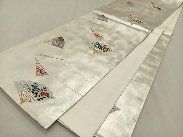 平和屋着物◎六通柄袋帯　唐織　扇花文　金糸　正絹　逸品　CAAX3318qv