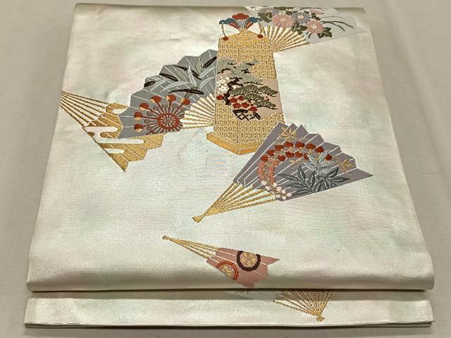 平和屋着物◎六通柄袋帯　唐織　扇花文　金糸　正絹　逸品　CAAX3318qv