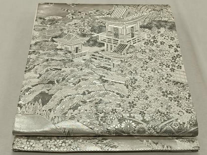 平和屋着物◎六通柄袋帯 京風景文 銀糸 正絹 逸品 CAAX3326qv