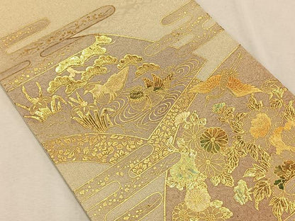 平和屋着物◎太鼓柄袋帯　地紙花鳥文　金銀彩　正絹　逸品　CAAX3342qv