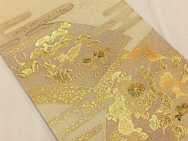 平和屋着物◎太鼓柄袋帯　地紙花鳥文　金銀彩　正絹　逸品　CAAX3342qv