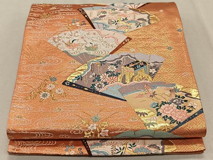 平和屋着物◎六通柄袋帯　唐織　九百錦　檜扇献上文　金糸　正絹　逸品　CAAX3348qv