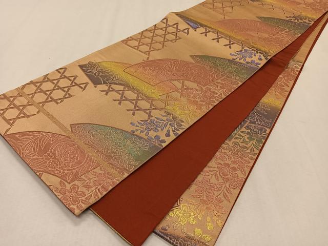 平和屋着物◎全通柄　本袋帯　京本袋　抽象花文　正絹　逸品　CAAX3353qv