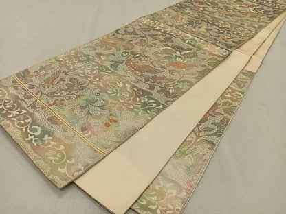 平和屋着物◎六通柄袋帯　更紗花鳥文　金糸　正絹　逸品　CAAX3354qv