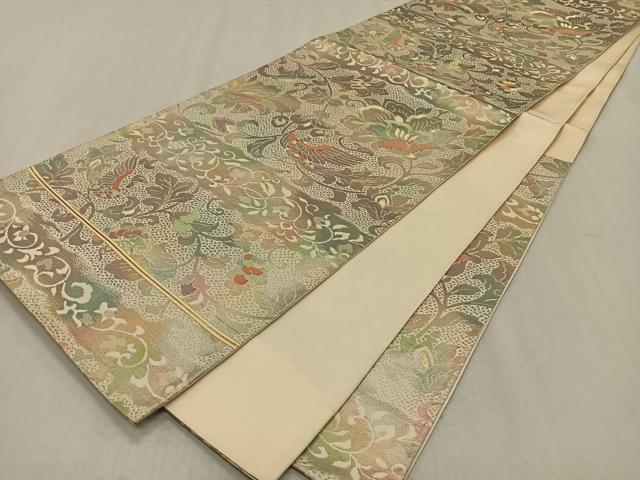 平和屋着物◎六通柄袋帯　更紗花鳥文　金糸　正絹　逸品　CAAX3354qv