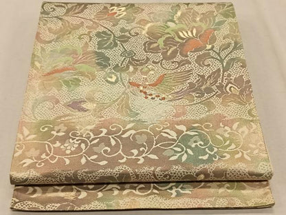平和屋着物◎六通柄袋帯　更紗花鳥文　金糸　正絹　逸品　CAAX3354qv