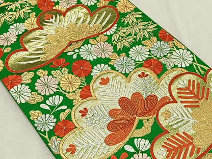 平和屋着物◎六通柄袋帯 唐織 花松文 金銀糸 正絹 逸品 CAAX3381qv