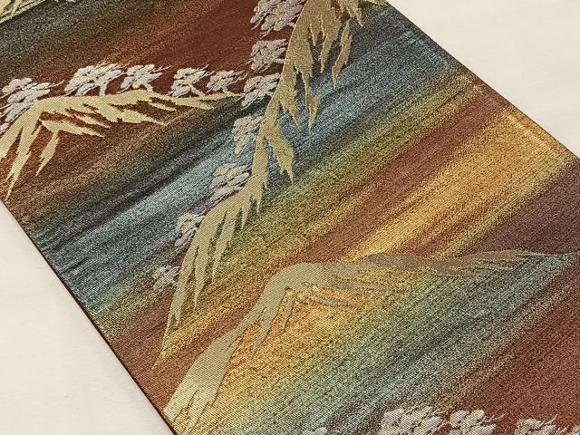 平和屋着物◎六通柄袋帯　遠山風景文　金銀糸　正絹　逸品　CAAX3471qv