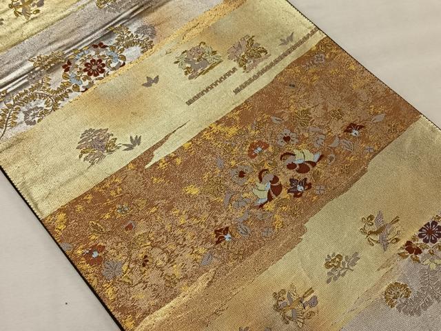 平和屋着物◎六通柄袋帯　みかげ錦　向かい鳥花文　花喰い鳥　金糸　正絹　逸品　CAAX3487qv