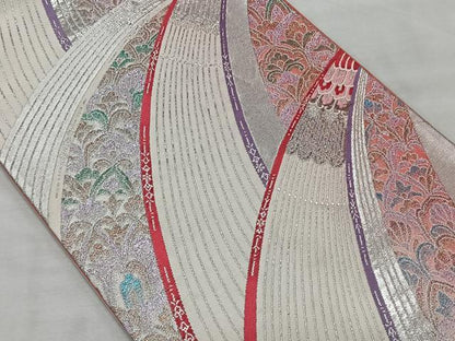 平和屋着物◎六通柄袋帯　唐織　孔雀羽文　プラチナ箔二重織　正絹　逸品　CAAX3490qv