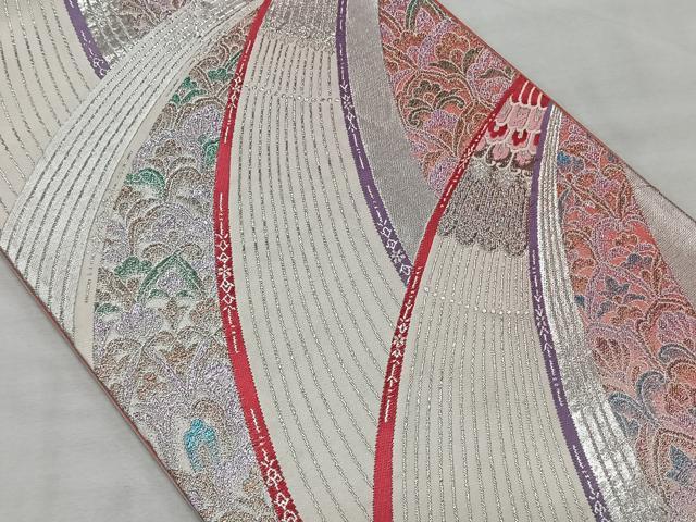 平和屋着物◎六通柄袋帯　唐織　孔雀羽文　プラチナ箔二重織　正絹　逸品　CAAX3490qv
