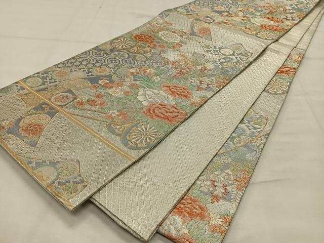 平和屋着物◎宝珠本佐賀錦　六通柄袋帯　束ね熨斗花車文　九百錦　金銀糸　正絹　逸品　CAAX3493qv