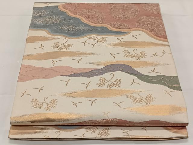 平和屋着物◎全通柄　本袋帯　霞向かい鳥文　金糸　正絹　逸品　CAAX3525qv
