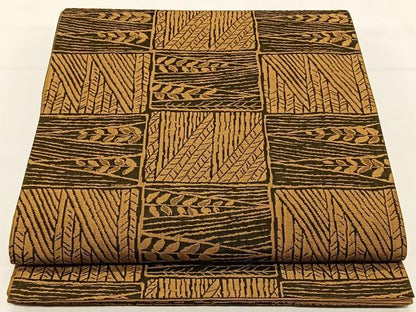 平和屋着物◎全通柄袋帯　ふくれ織　草葉文　正絹　逸品　CAAX3531qv