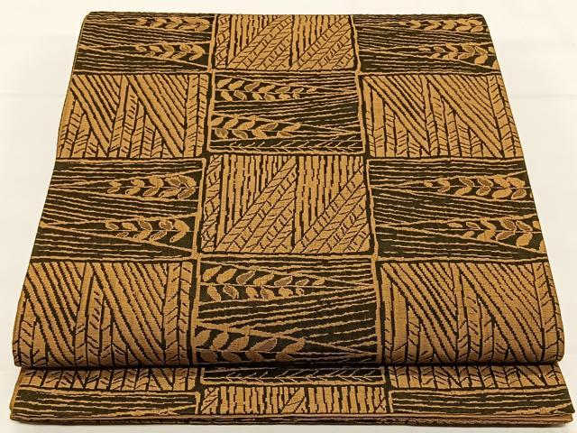 平和屋着物◎全通柄袋帯　ふくれ織　草葉文　正絹　逸品　CAAX3531qv
