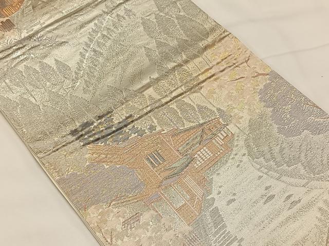 平和屋着物◎六通柄袋帯　京名所風景文　プラチナ二重箔　正絹　逸品　CAAX3539qv