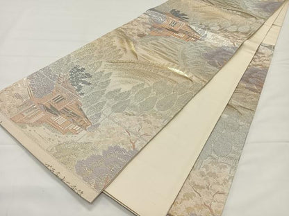 平和屋着物◎六通柄袋帯　京名所風景文　プラチナ二重箔　正絹　逸品　CAAX3539qv