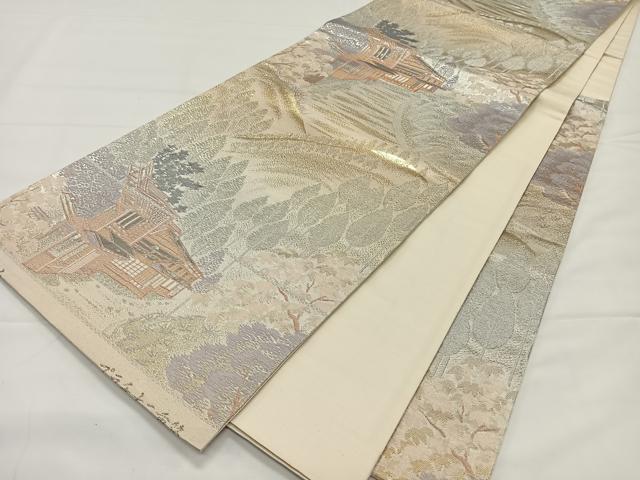 平和屋着物◎六通柄袋帯　京名所風景文　プラチナ二重箔　正絹　逸品　CAAX3539qv
