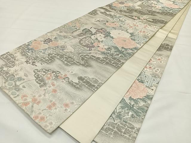 平和屋着物◎六通柄袋帯　唐織　瑞宝御所車文　九百プラチナ箔　正絹　逸品　CAAX3568qv